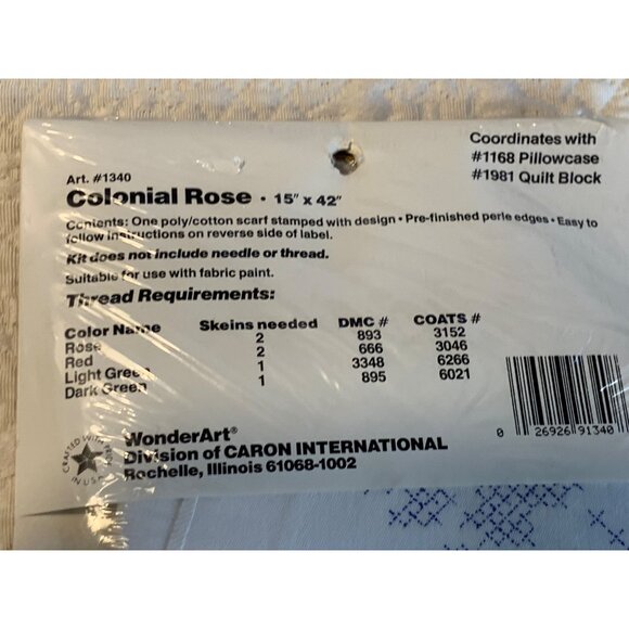 WonderArt Colonial Rose Cross Stitch Stamped Dresser Scarf - New - Picture 5 of 9